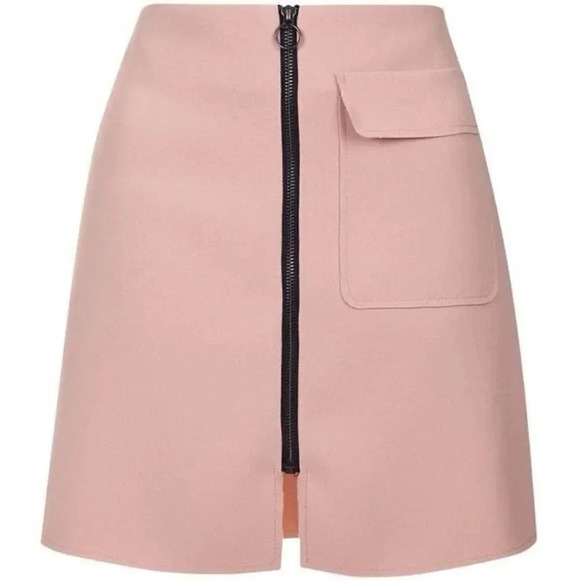 TopShop Crepe Pink Zip Patch Pocket Skirt  Size US 10 Tall - Picture 1 of 13